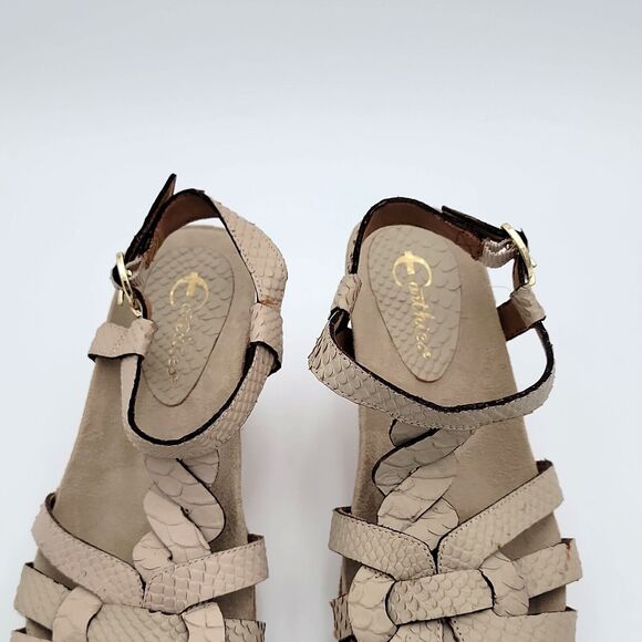 Earthies 8B Wedge Heel Sandals Corsica Tan Biscuit Leather Cork 3in Casual Beach - Picture 4 of 15